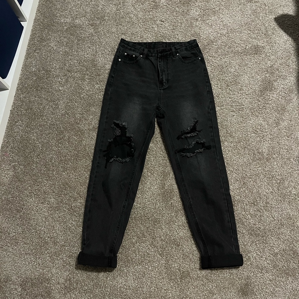 black distressed jeans